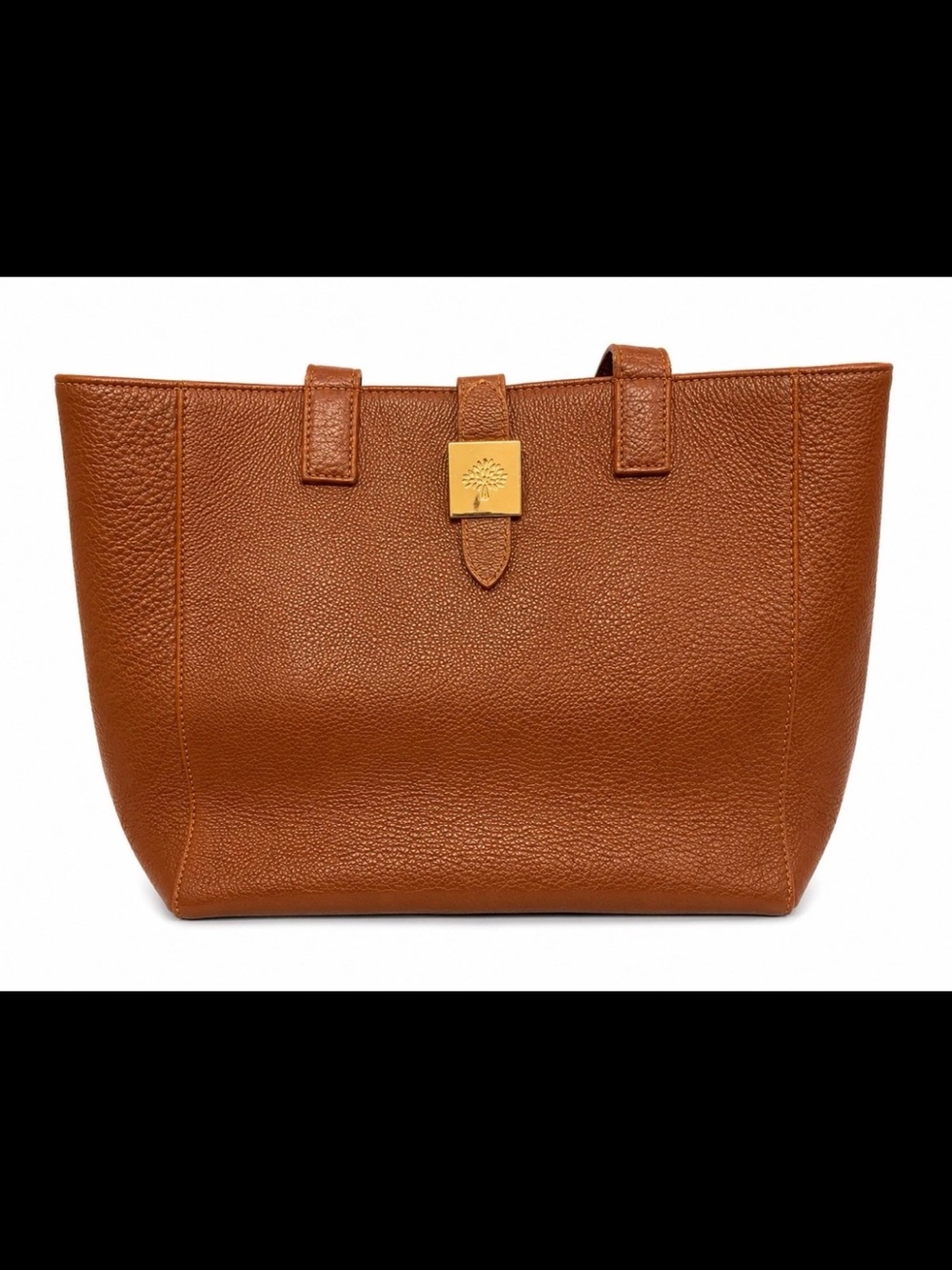 Mulberry Cognac Pebbled Leather Tote with Gold Emblem